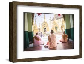 Buddhist Nuns Praying at Shwedagon Pagoda (Shwedagon Zedi Daw) (Golden Pagoda), Myanmar (Burma)-Matthew Williams-Ellis-Framed Photographic Print