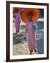 Buddhist Nuns with Bamboo-Framed Orange Umbrellas Walk Through Streets of Sittwe, Burma, Myanmar-Nigel Pavitt-Framed Premium Photographic Print