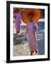 Buddhist Nuns with Bamboo-Framed Orange Umbrellas Walk Through Streets of Sittwe, Burma, Myanmar-Nigel Pavitt-Framed Premium Photographic Print