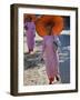 Buddhist Nuns with Bamboo-Framed Orange Umbrellas Walk Through Streets of Sittwe, Burma, Myanmar-Nigel Pavitt-Framed Photographic Print