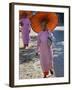 Buddhist Nuns with Bamboo-Framed Orange Umbrellas Walk Through Streets of Sittwe, Burma, Myanmar-Nigel Pavitt-Framed Photographic Print