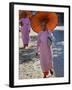 Buddhist Nuns with Bamboo-Framed Orange Umbrellas Walk Through Streets of Sittwe, Burma, Myanmar-Nigel Pavitt-Framed Photographic Print