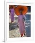 Buddhist Nuns with Bamboo-Framed Orange Umbrellas Walk Through Streets of Sittwe, Burma, Myanmar-Nigel Pavitt-Framed Photographic Print