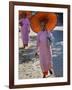 Buddhist Nuns with Bamboo-Framed Orange Umbrellas Walk Through Streets of Sittwe, Burma, Myanmar-Nigel Pavitt-Framed Photographic Print