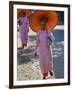 Buddhist Nuns with Bamboo-Framed Orange Umbrellas Walk Through Streets of Sittwe, Burma, Myanmar-Nigel Pavitt-Framed Photographic Print