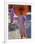 Buddhist Nuns with Bamboo-Framed Orange Umbrellas Walk Through Streets of Sittwe, Burma, Myanmar-Nigel Pavitt-Framed Photographic Print