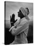 Buddhist Pilgrim Praying on Top of Sacred Mountain of Sri Pada in Ceylon-Howard Sochurek-Stretched Canvas