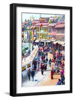 Buddhist pilgrims making the kora, Boudhanath Stupa, largest Asian Stupa, UNESCO World Heritage Sit-G&M Therin-Weise-Framed Premium Photographic Print