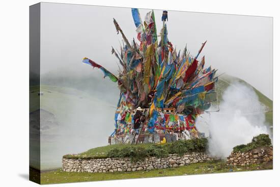 Buddhist Prayer Flags at Horse Festival, Tibetan Area, Sichuan, China-Peter Adams-Stretched Canvas