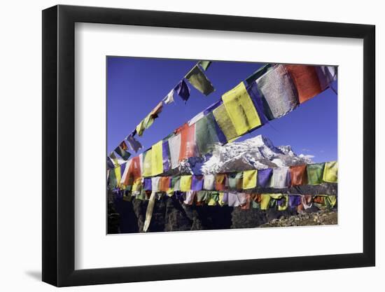 Buddhist Prayer Flags with Mount Kongde Ri Behind Taken Just Above the Town of Namche Bazaar-John Woodworth-Framed Photographic Print