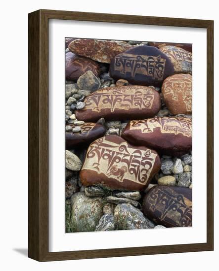 Buddhist Prayers on Carved Mani Stones in Tibet-Craig Lovell-Framed Photographic Print