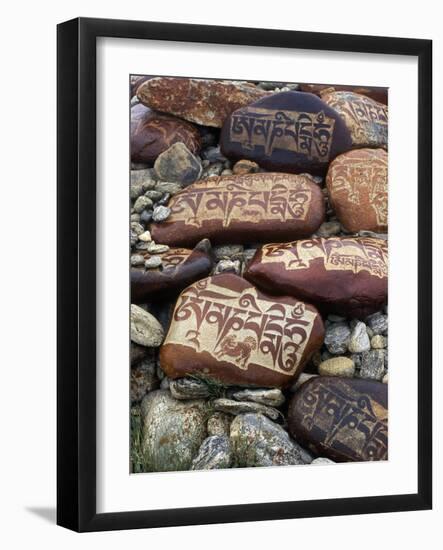 Buddhist Prayers on Carved Mani Stones in Tibet-Craig Lovell-Framed Photographic Print