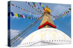 Buddhist Shrine Boudhanath Stupa with Buddha Wisdom Eyes and Praying Flags in Kathmandu, Nepal-mazzzur-Stretched Canvas