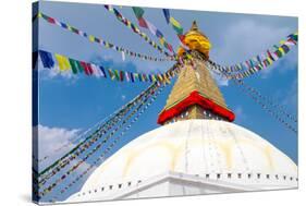 Buddhist Shrine Boudhanath Stupa with Buddha Wisdom Eyes and Praying Flags in Kathmandu, Nepal-mazzzur-Stretched Canvas