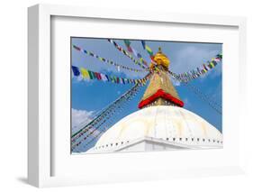 Buddhist Shrine Boudhanath Stupa with Buddha Wisdom Eyes and Praying Flags in Kathmandu, Nepal-mazzzur-Framed Photographic Print