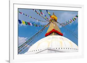 Buddhist Shrine Boudhanath Stupa with Buddha Wisdom Eyes and Praying Flags in Kathmandu, Nepal-mazzzur-Framed Photographic Print