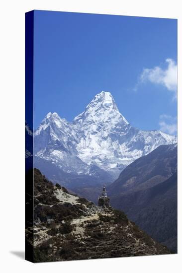 Buddhist Stupa on Trail with Ama Dablam Behind-Peter Barritt-Stretched Canvas