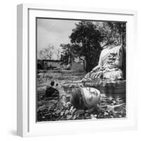 Buddhist Temple Destroyed During Karen Uprising, Buddha's Head Lying Where It Fell During Battle-Jack Birns-Framed Photographic Print