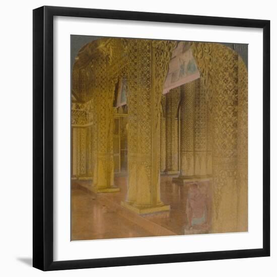 'Buddhist temple interior with costly decorations in gold and colors, Moulmein, Burma', 1907-Elmer Underwood-Framed Premium Photographic Print