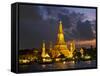 Buddhist Temple Lit Up at Dawn, Wat Arun, Chao Phraya River, Bangkok, Thailand-null-Framed Stretched Canvas