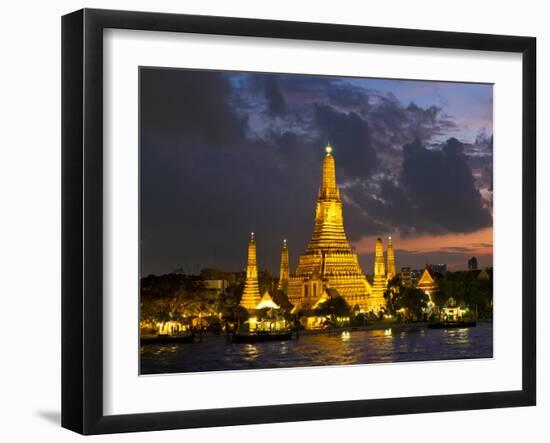 Buddhist Temple Lit Up at Dawn, Wat Arun, Chao Phraya River, Bangkok, Thailand-null-Framed Premium Photographic Print