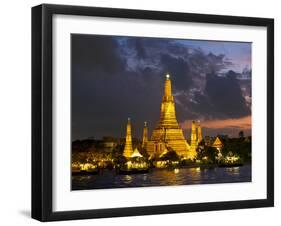 Buddhist Temple Lit Up at Dawn, Wat Arun, Chao Phraya River, Bangkok, Thailand-null-Framed Premium Photographic Print