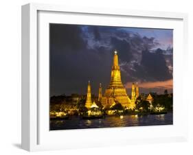 Buddhist Temple Lit Up at Dawn, Wat Arun, Chao Phraya River, Bangkok, Thailand-null-Framed Premium Photographic Print