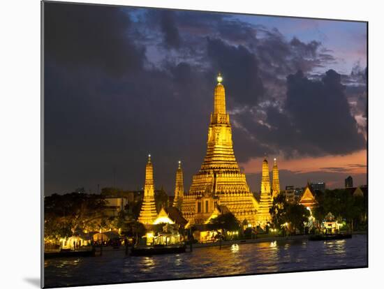 Buddhist Temple Lit Up at Dawn, Wat Arun, Chao Phraya River, Bangkok, Thailand-null-Mounted Photographic Print