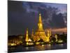 Buddhist Temple Lit Up at Dawn, Wat Arun, Chao Phraya River, Bangkok, Thailand-null-Mounted Photographic Print