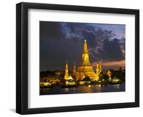 Buddhist Temple Lit Up at Dawn, Wat Arun, Chao Phraya River, Bangkok, Thailand-null-Framed Photographic Print