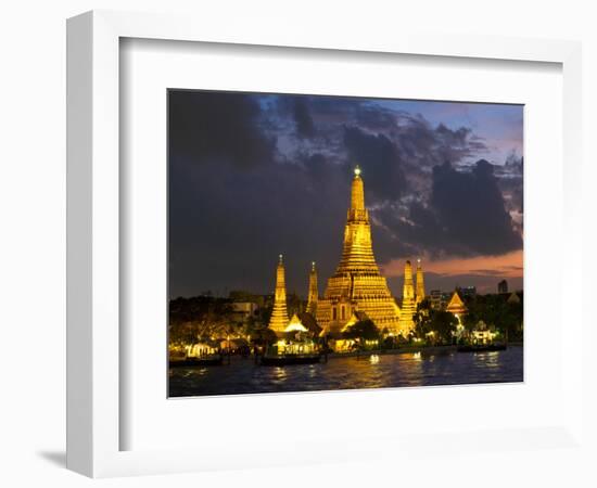 Buddhist Temple Lit Up at Dawn, Wat Arun, Chao Phraya River, Bangkok, Thailand-null-Framed Photographic Print