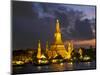 Buddhist Temple Lit Up at Dawn, Wat Arun, Chao Phraya River, Bangkok, Thailand-null-Mounted Photographic Print