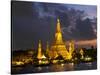 Buddhist Temple Lit Up at Dawn, Wat Arun, Chao Phraya River, Bangkok, Thailand-null-Stretched Canvas