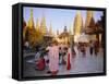 Buddhist Worshippers at the Shwedagon Paya (Shwe Dagon Pagoda), Yangon (Rangoon), Myanmar (Burma)-Christina Gascoigne-Framed Stretched Canvas