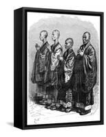 Buddhists in Prayer, Japan, 19th Century-A de Neuville-Framed Stretched Canvas