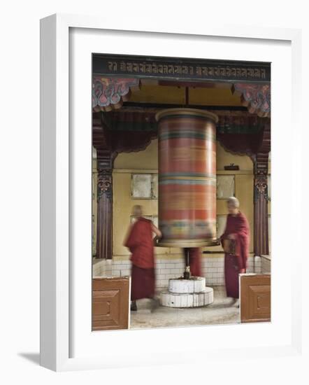 Buddhists Turning Prayer Wheel, Mcleod Ganj, Dharamsala, Himachal Pradesh State, India, Asia-Jochen Schlenker-Framed Photographic Print