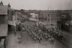 Five Heavy Hauling Wagons With Donkeys Pulling Them, Some Signs On The Main Street Of Town-Buehman & Hartwell-Art Print