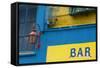 Buenos Aires, Argentina. La Boca Colorful Street with Murals Out Window of Bar of Building-Bill Bachmann-Framed Stretched Canvas