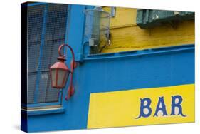 Buenos Aires, Argentina. La Boca Colorful Street with Murals Out Window of Bar of Building-Bill Bachmann-Stretched Canvas