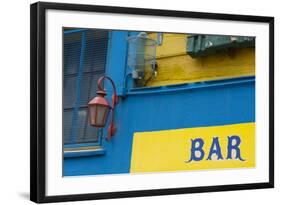 Buenos Aires, Argentina. La Boca Colorful Street with Murals Out Window of Bar of Building-Bill Bachmann-Framed Photographic Print