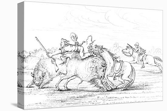 Buffalo Attacking a Cowboy on a Horse, 1841-Myers and Co-Stretched Canvas