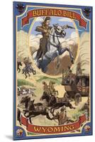 Buffalo Bill and Wagon Scene - Wyoming-Lantern Press-Mounted Art Print