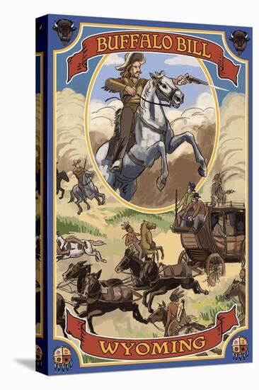 Buffalo Bill and Wagon Scene - Wyoming-Lantern Press-Stretched Canvas