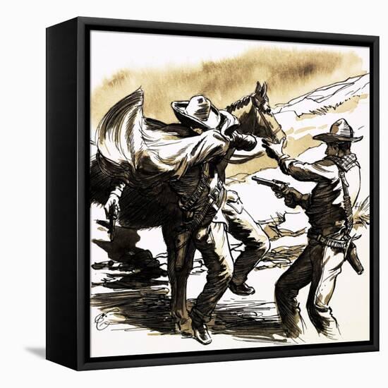 Buffalo Bill Cody Held Up During His Days as a Pony Express Rider-null-Framed Stretched Canvas