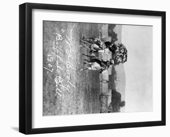 "Buffalo Bill" Cody Riding Horse next to Native American Photograph-Lantern Press-Framed Art Print