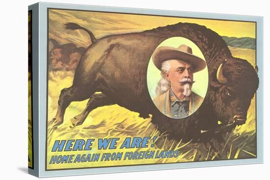 Buffalo Bill Picture Imposed on Bison-null-Stretched Canvas