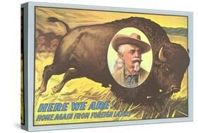 Buffalo Bill Picture Imposed on Bison-null-Stretched Canvas