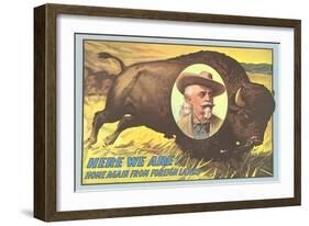 Buffalo Bill Picture Imposed on Bison-null-Framed Art Print