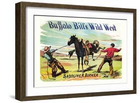 Buffalo Bill: Saddling a Bucker-null-Framed Art Print