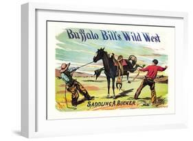 Buffalo Bill: Saddling a Bucker-null-Framed Art Print